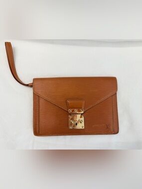 Louis Vuitton Cognac Epi Leather Envelope Clutch with Gold Hardware